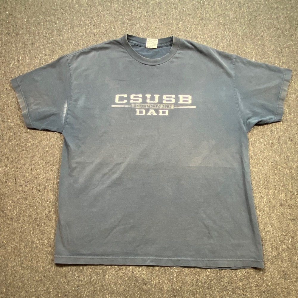 TLC Sportswear CSUSB Dad TShirt Sz XXL Mens Blue Grunge Skater Retro College Tee